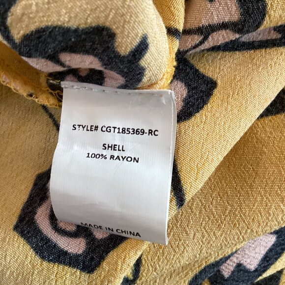 Code X Mode Top Size Large Floral Print Ruffle Sleeve Blouse‎ Yellow/Pink/Black - Picture 3 of 7